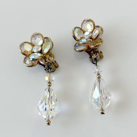Vintage Aurora Borealis Drop Clip On Earrings - Picture 3 of 13